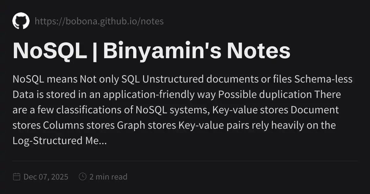 NoSQL | Binyamin's Notes