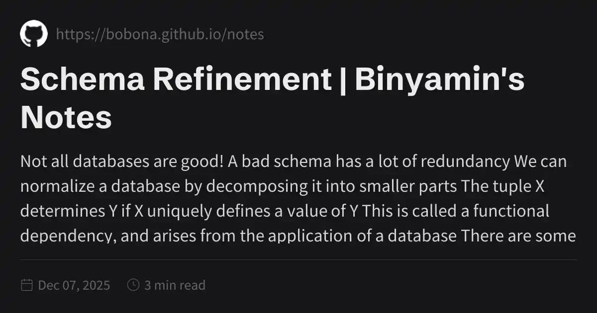Schema Refinement | Binyamin's Notes