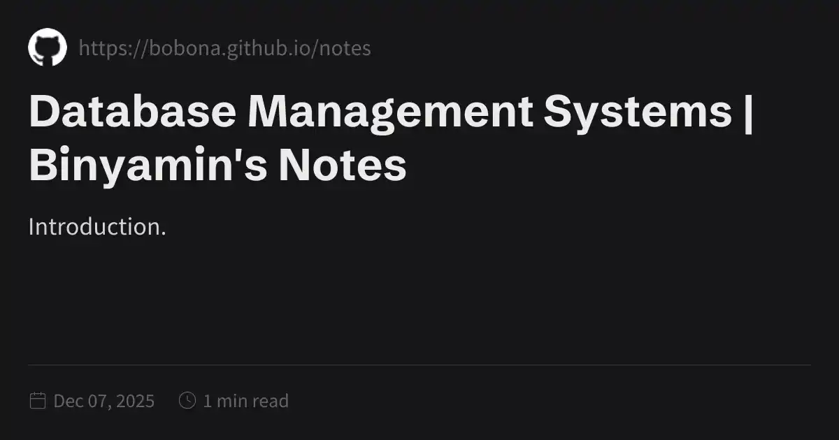 Database Management Systems | Binyamin's Notes