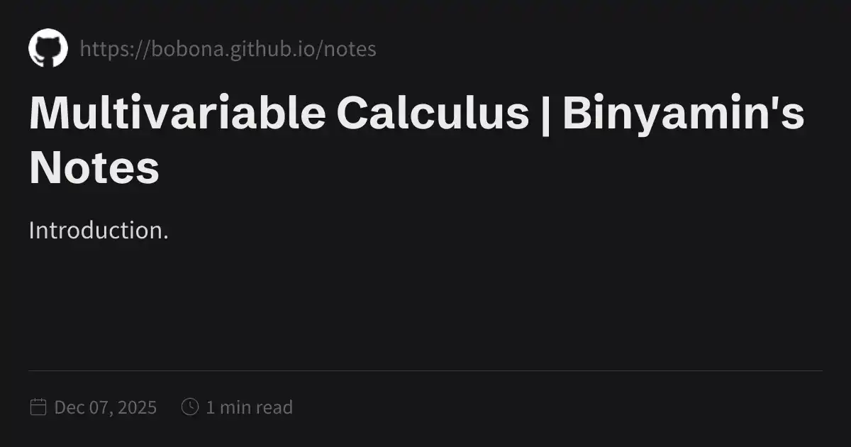 Multivariable Calculus Binyamin S Notes