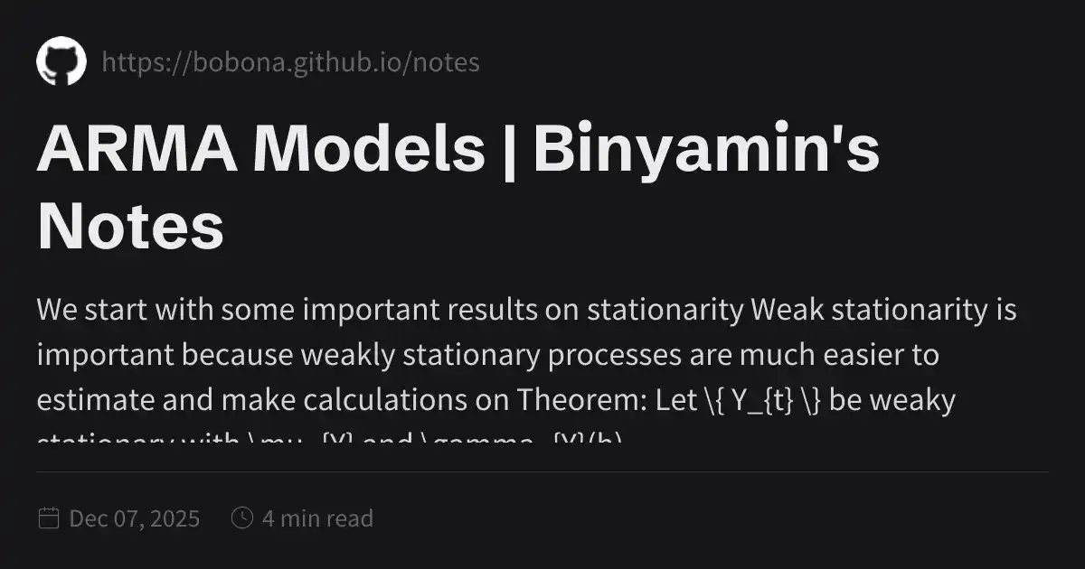 ARMA Models | Binyamin's Notes